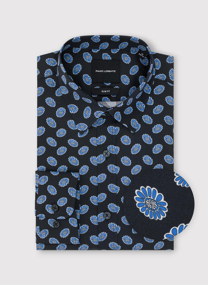 Granatowa koszula w kwiaty