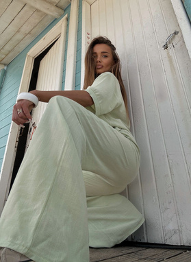 Lniany komplet damski CELEBRYTKA pistacja