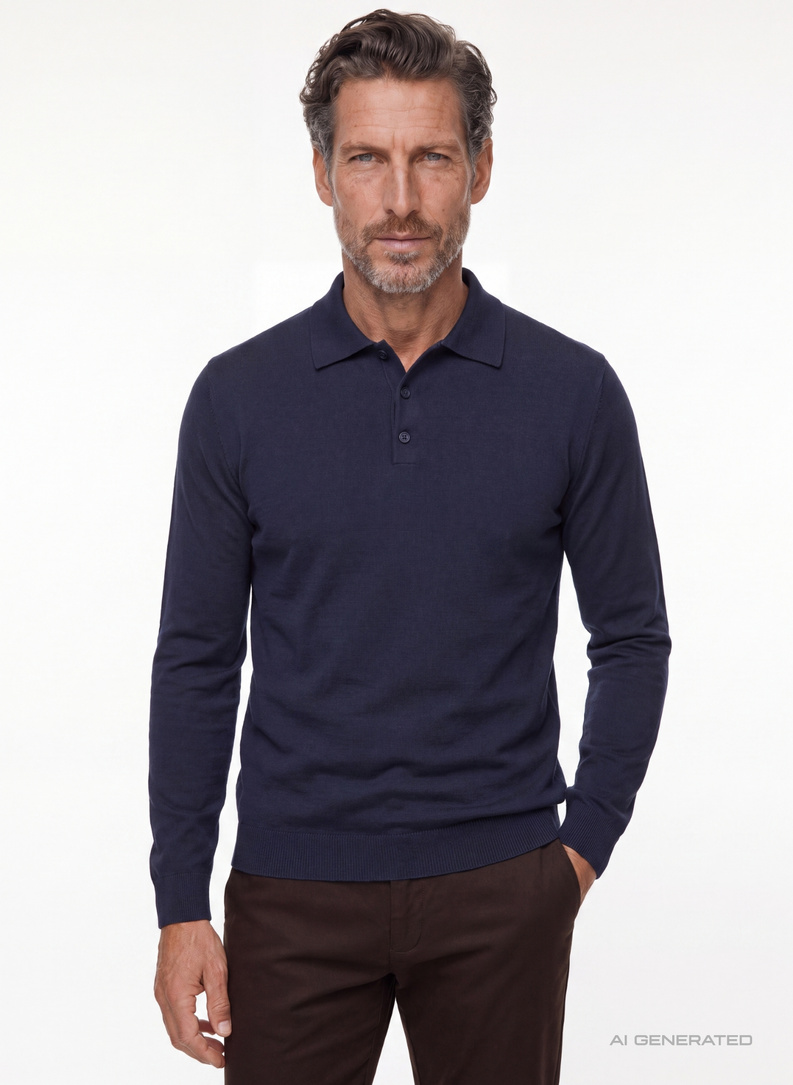 Granatowy sweter z kołnierzykiem polo