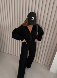 Czarny gładki komplet damski z wełną