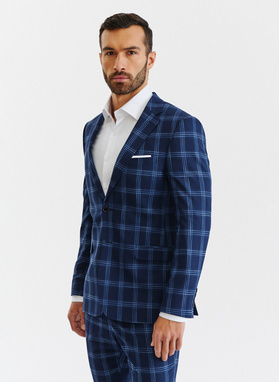 Granatowa marynarka garniturowa w niebieską kratę