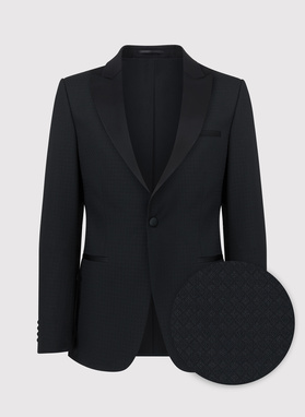 Wełniana czarna marynarka smokingowa w mikrowzór