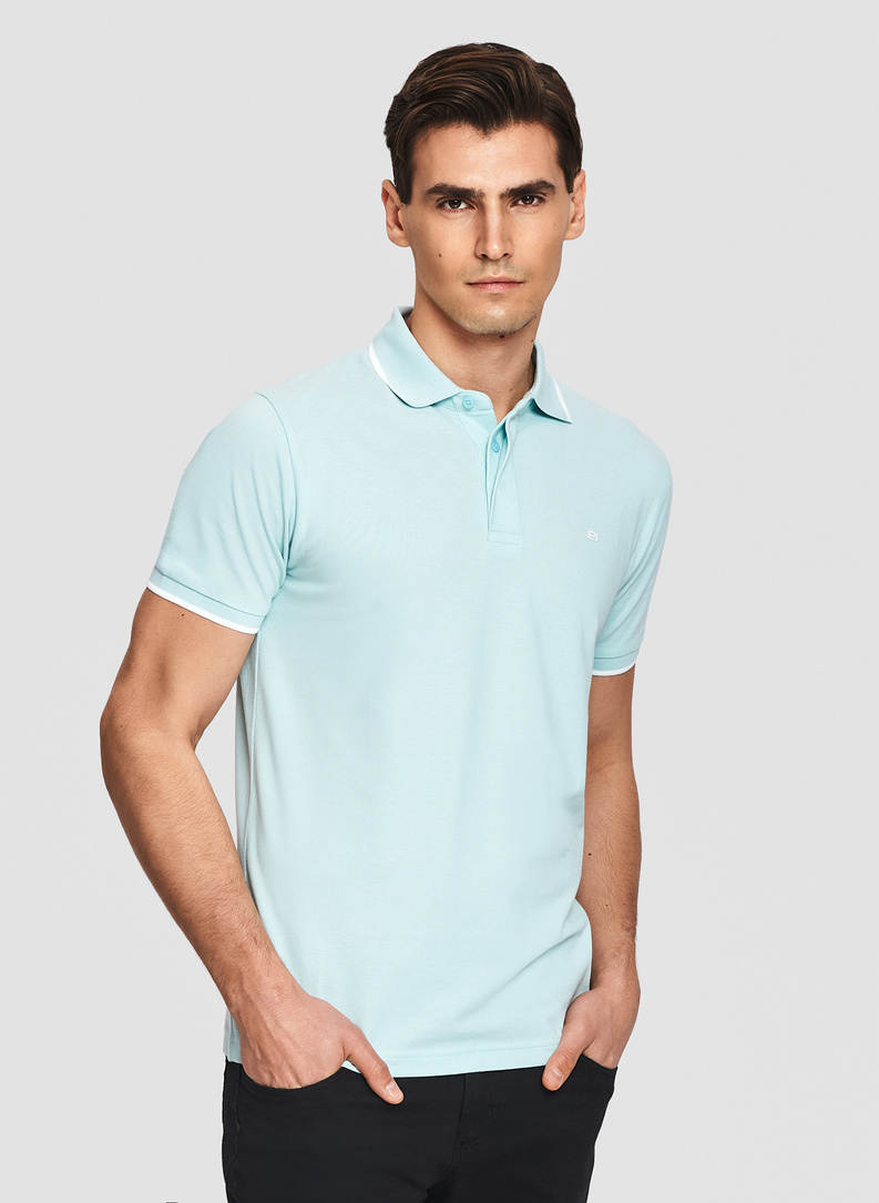 Turkusowy t-shirt polo z bawełną