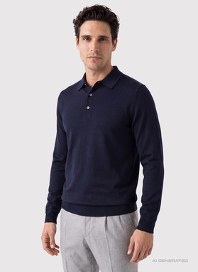 Granatowy sweter polo z bawełny merceryzowanej