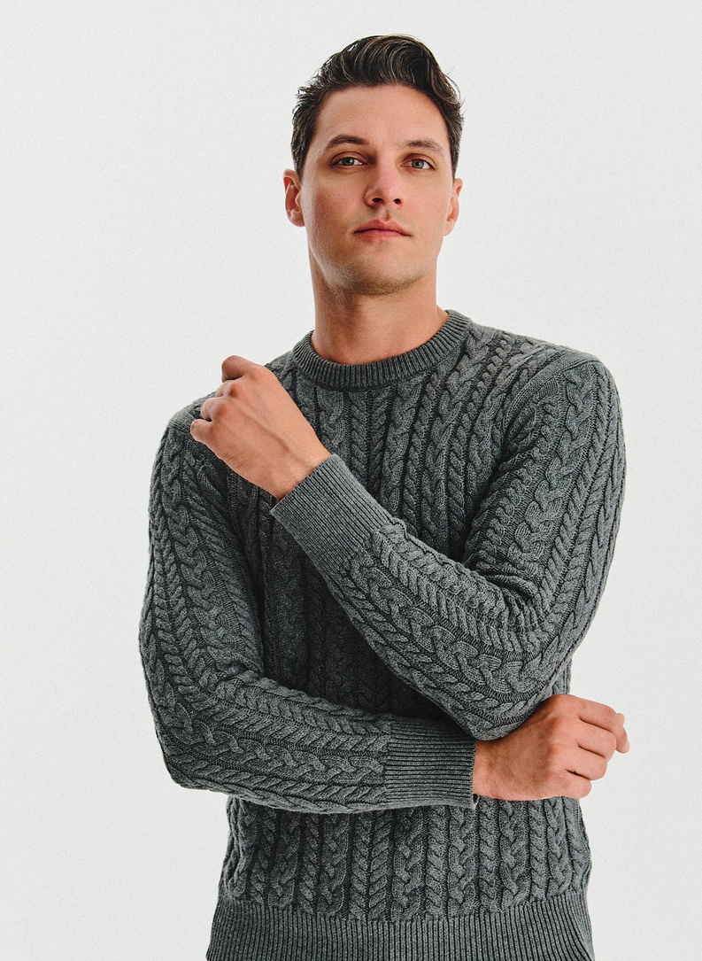 Szary sweter męski z kaszmirem