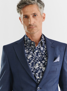 Granatowa marynarka garniturowa w subtelną kratę