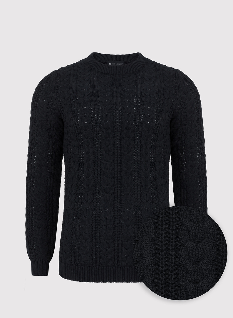 Czarny sweter męski o warkoczowym splocie