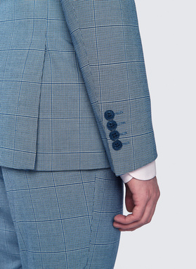 Niebieska męska marynarka garniturowa w kratkę