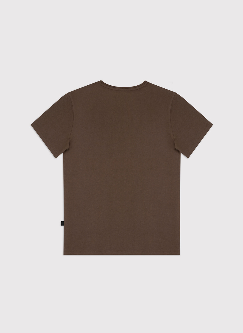 Brązowy gładki t-shirt v-neck