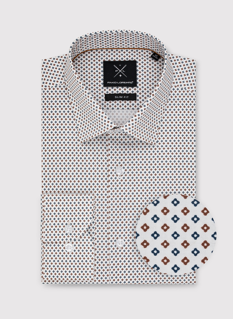 Biała koszula męska w mikrowzór