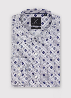 Męska koszula w kolorze białym w granatowy wzór