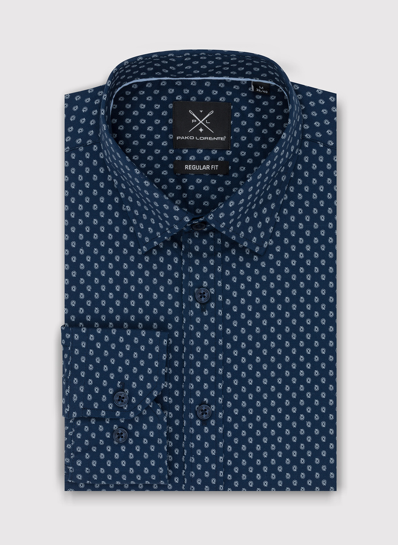 Granatowa koszula o prostym kroju we wzór paisley 