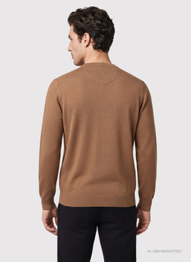 Kamelowy sweter męski w serek