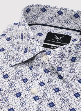 Męska koszula w kolorze białym w granatowy wzór