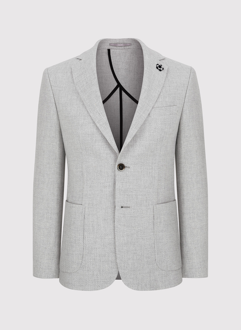 Szara marynarka casualowa o widocznej fakturze