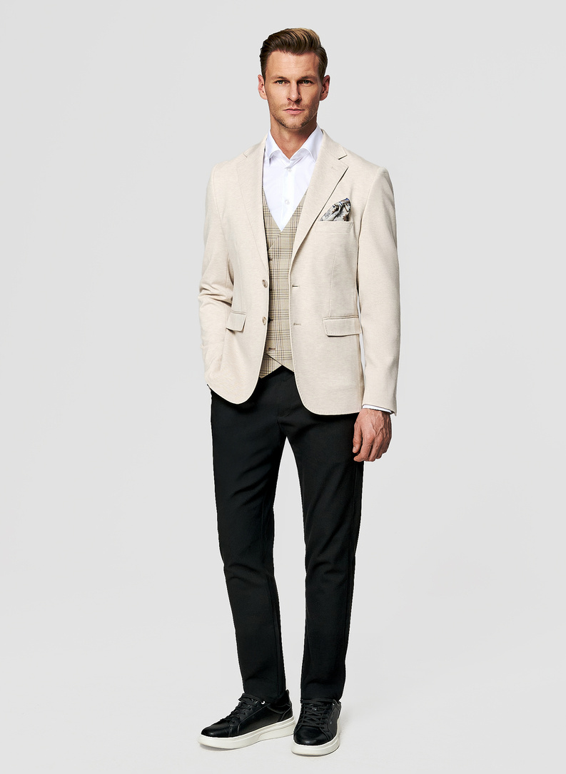 Beżowa dzianinowa marynarka męska