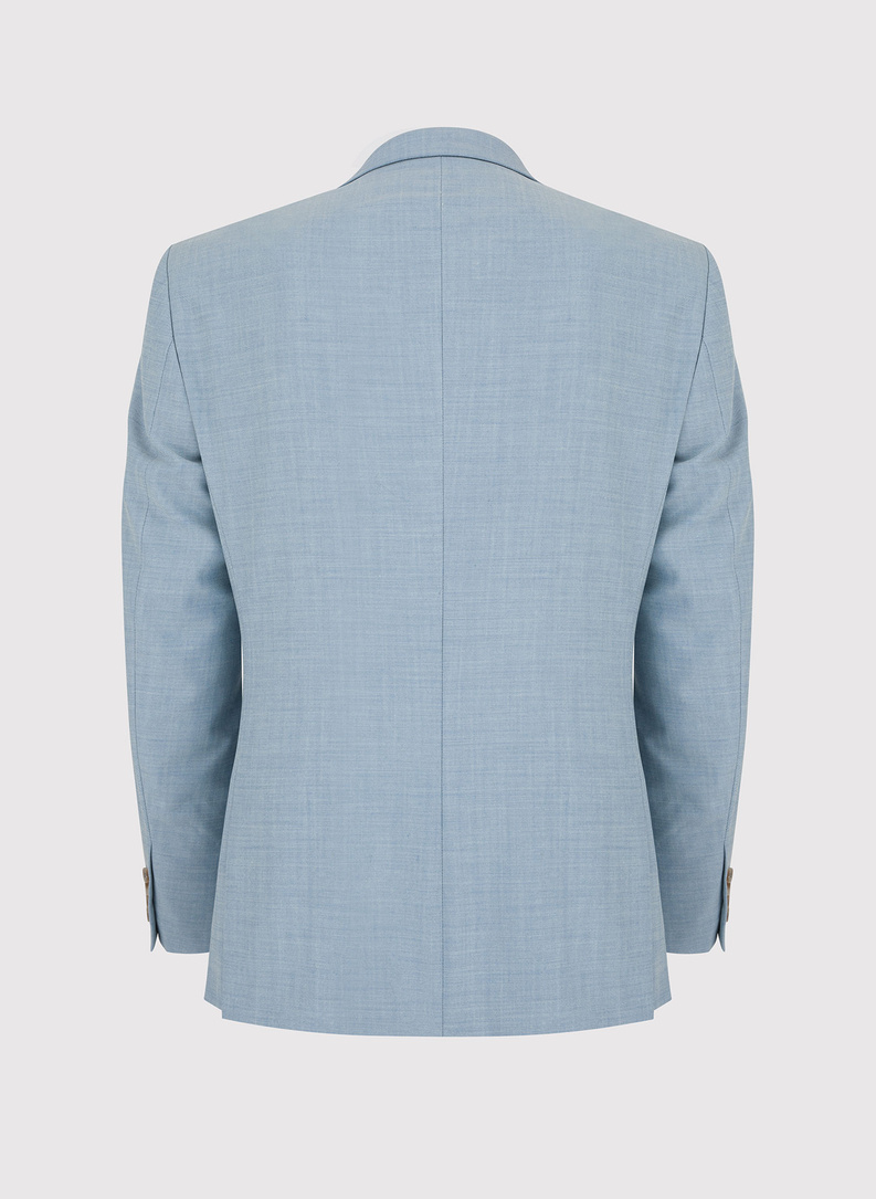 Gładki błękitny garnitur męski z wełny