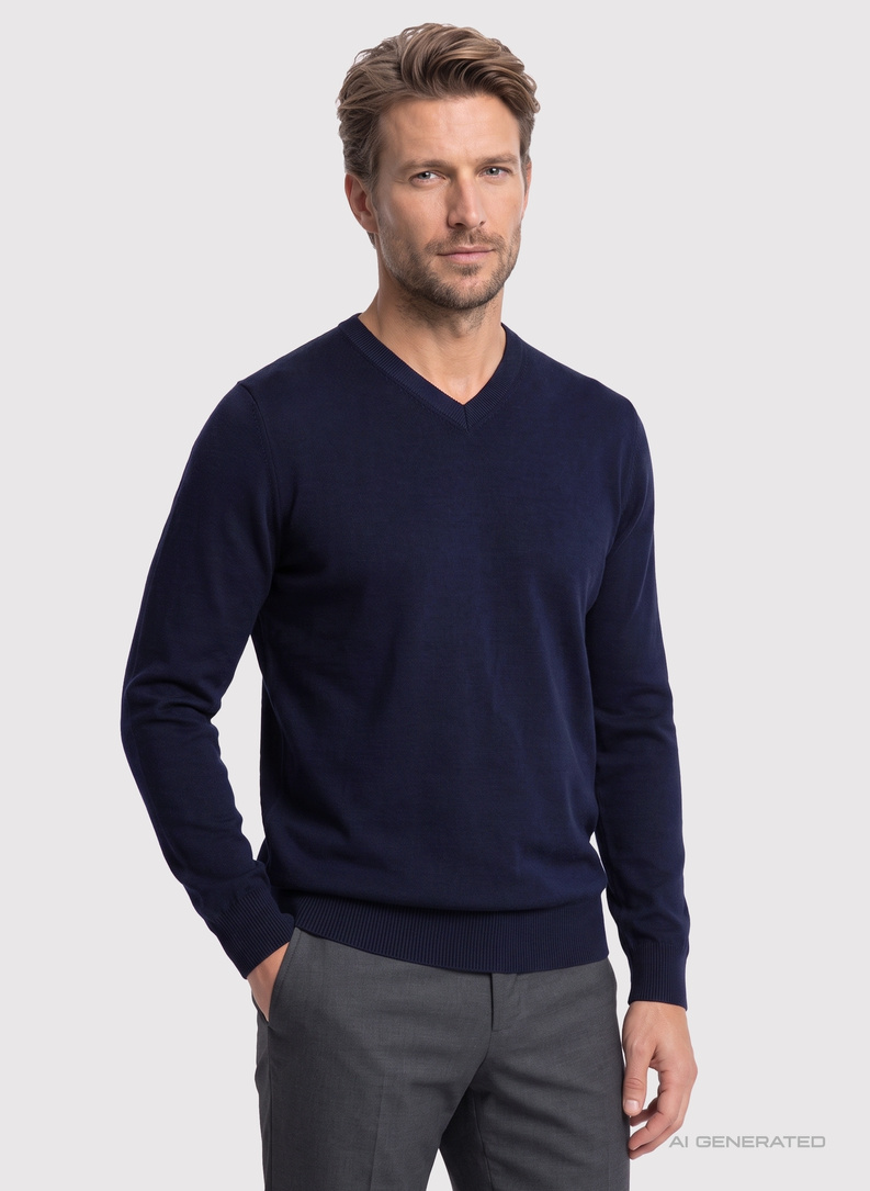 Granatowy sweter męski w serek