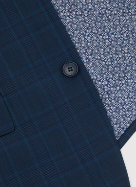Granatowa marynarka garniturowa w delikatną niebieską kratkę