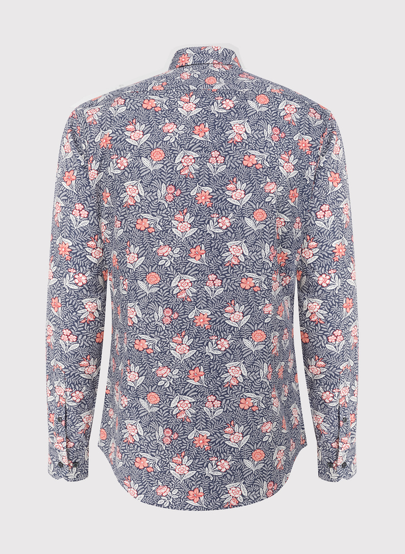 Szara koszula męska w botaniczny wzór