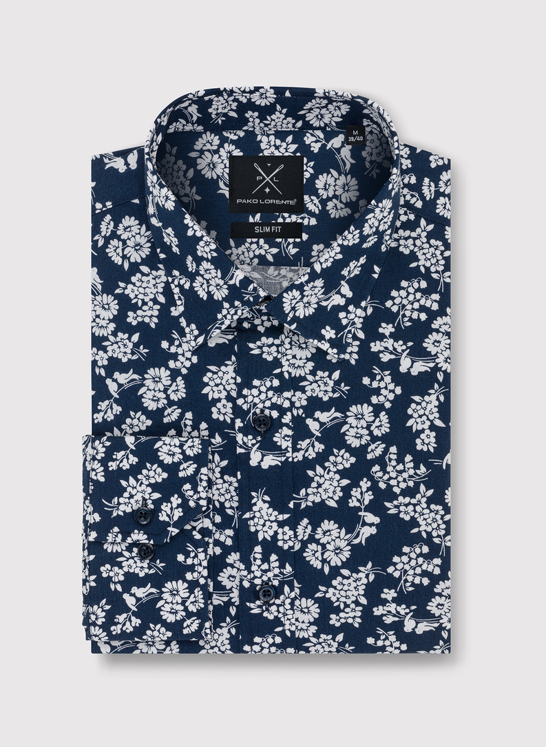 Granatowa koszula w białe kwiaty