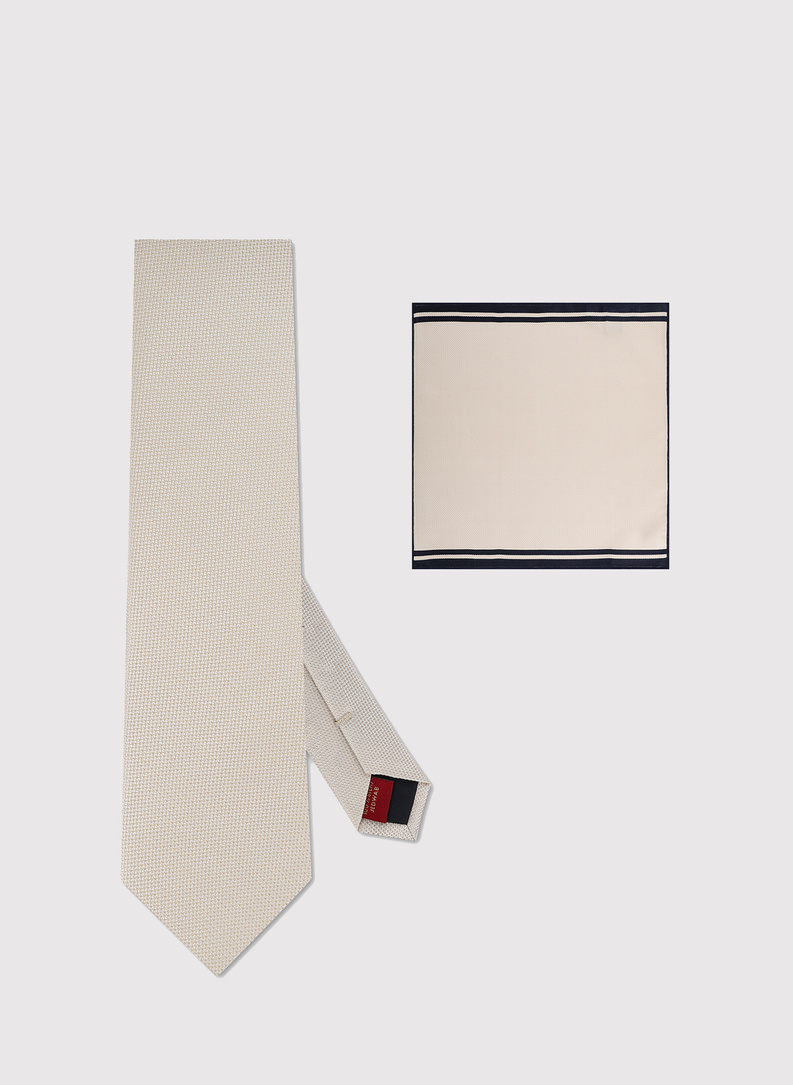 Ecru zestaw krawat i poszetka