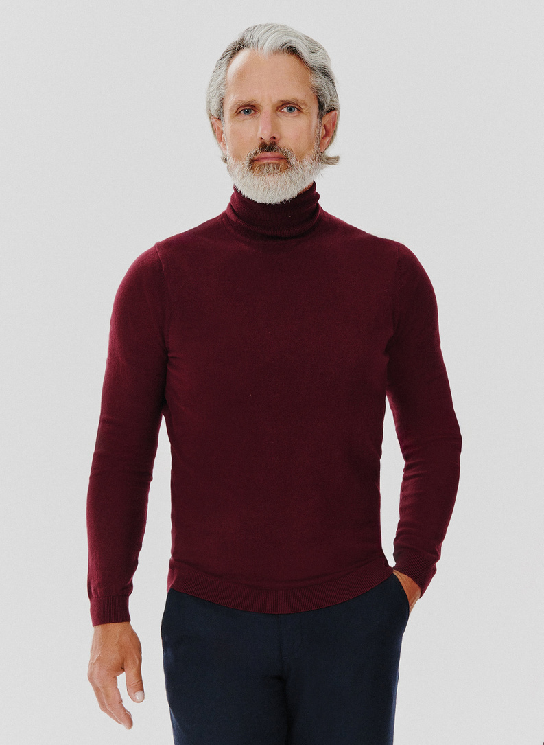 Burgundowy gładki golf męski