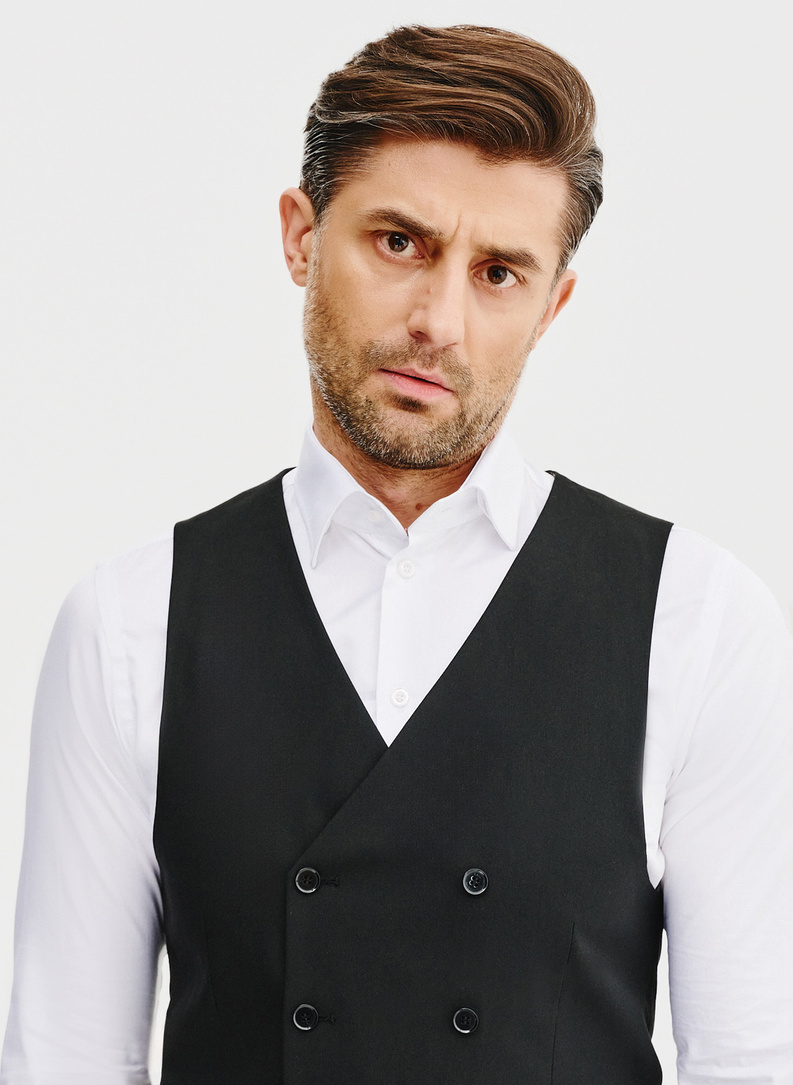 Czarna dwurzędowa kamizelka męska 