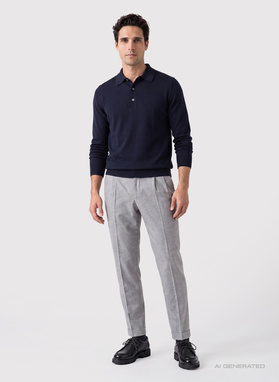Granatowy sweter polo z bawełny merceryzowanej