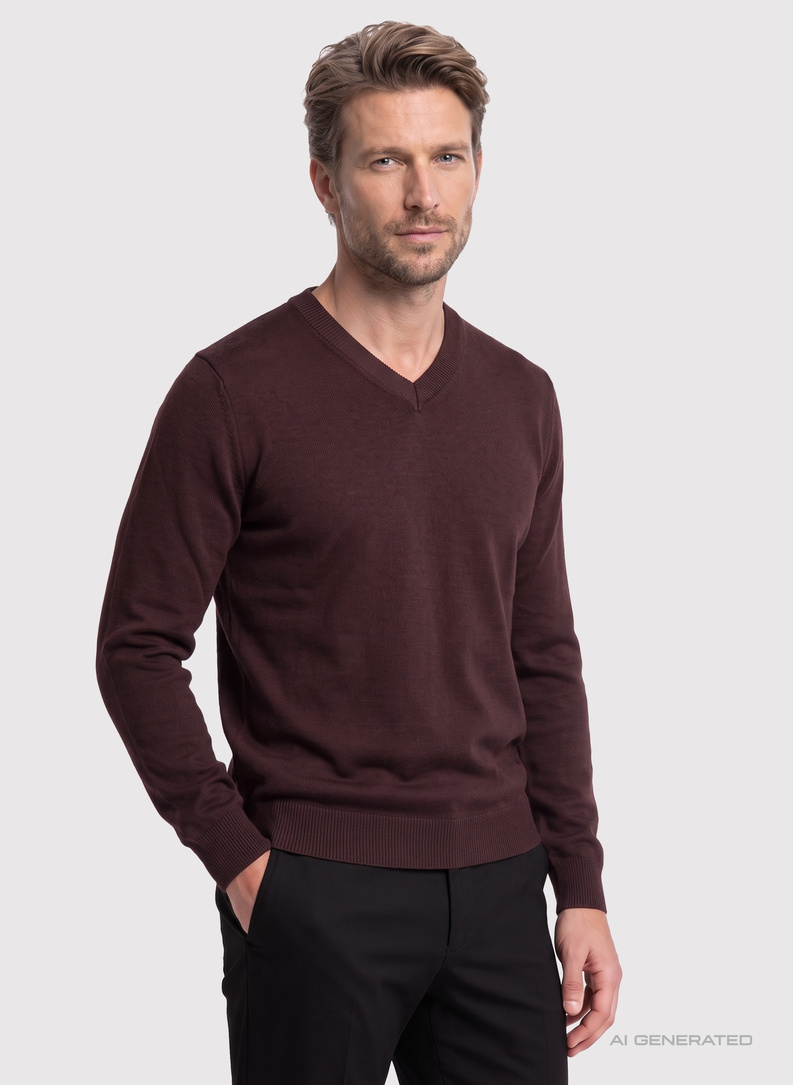 Brązowy sweter męski w serek