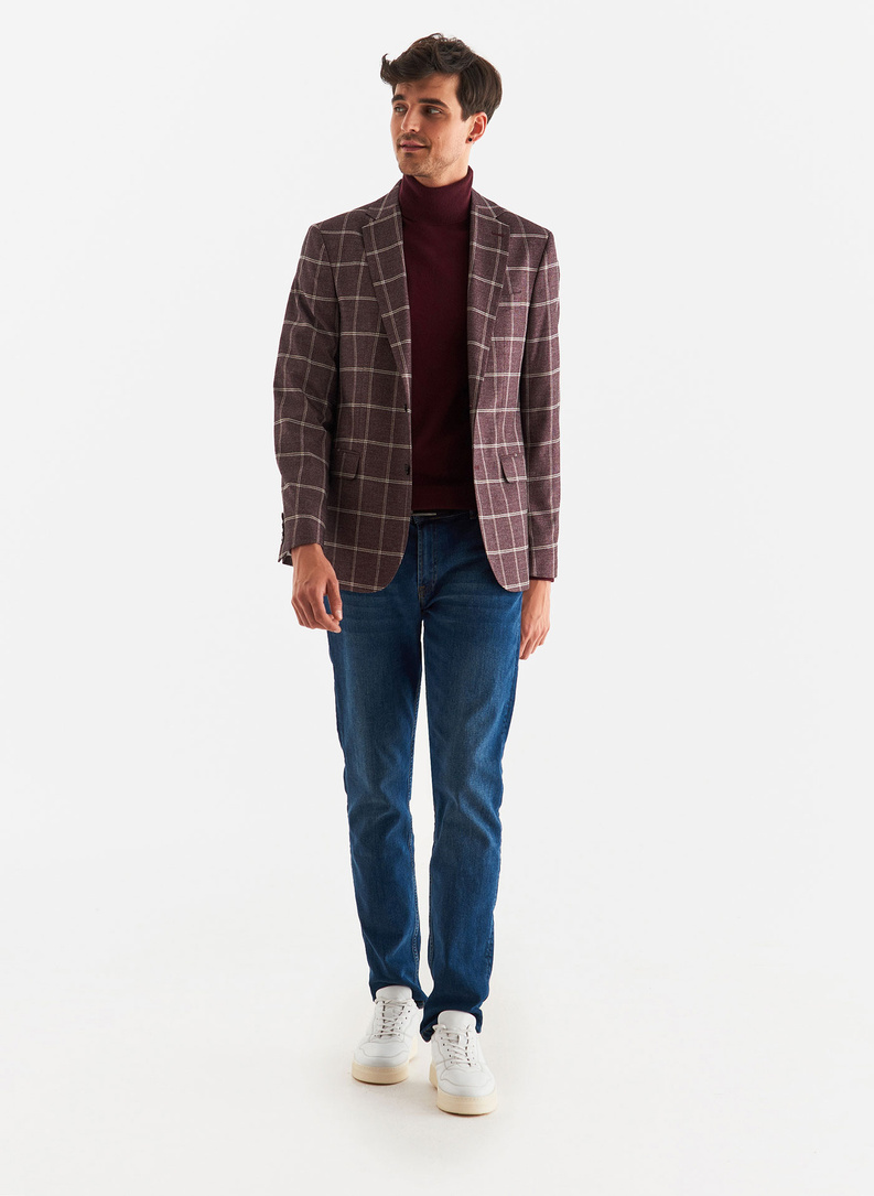 Bordowa marynarka męska w kratę