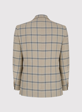 Wełniana marynarka garniturowa w kratkę w kolorze beżowym