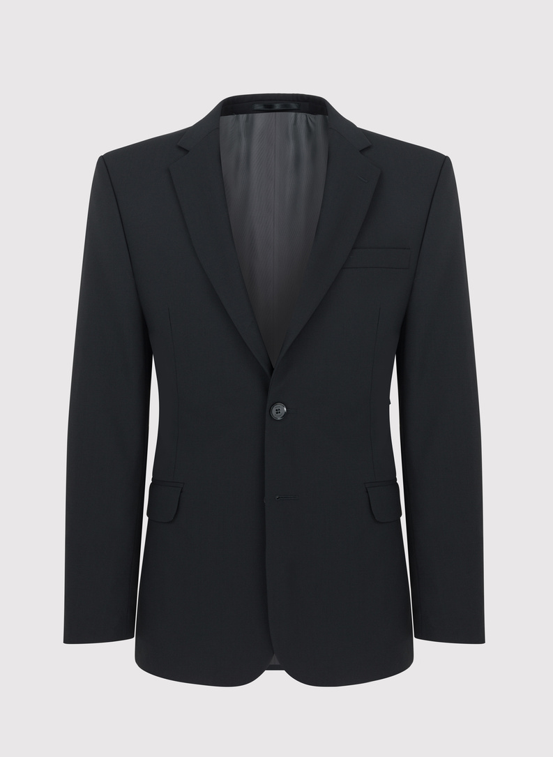 Gładki czarny garnitur z wełną