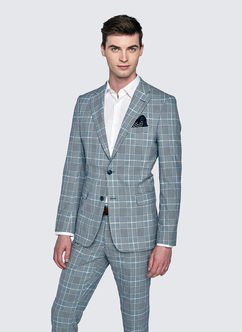 Niebieski garnitur w kratę
