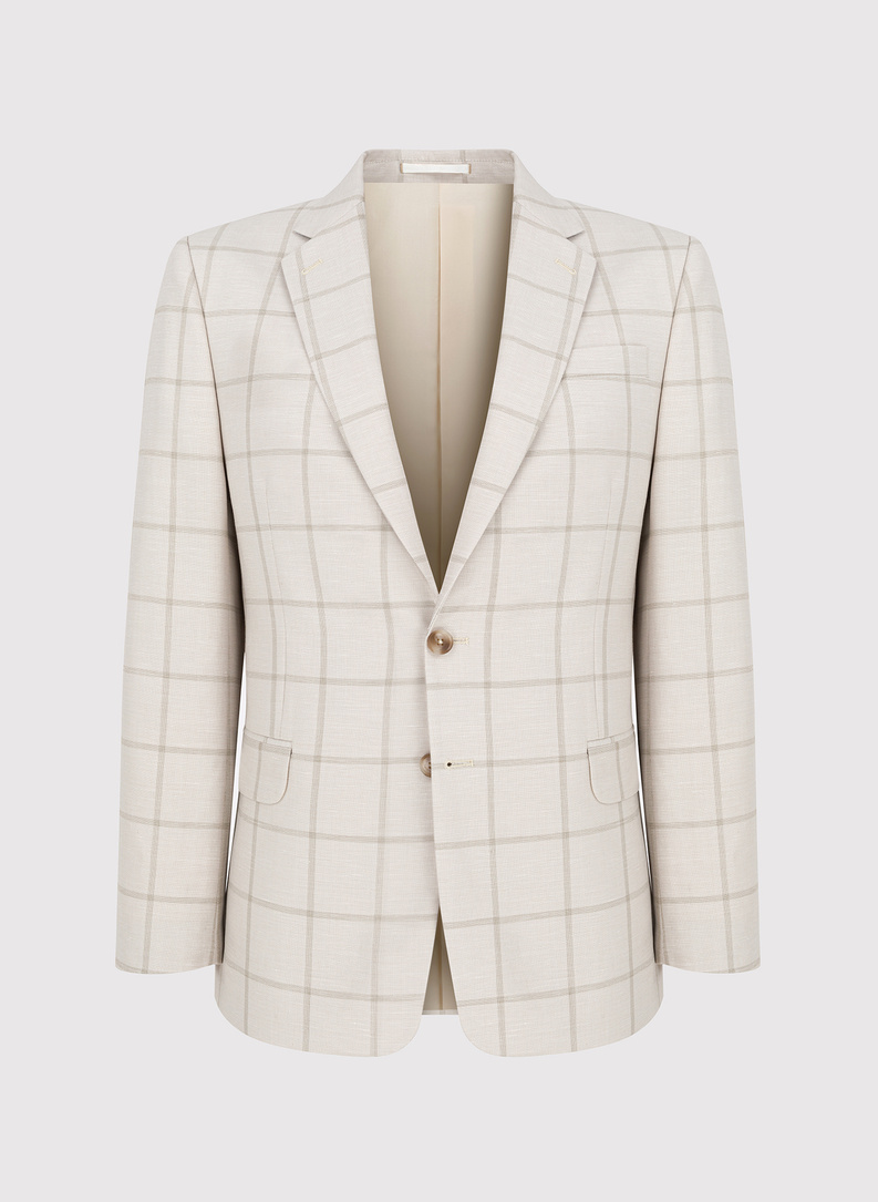 Beżowa marynarka męska w kratę Windowpane