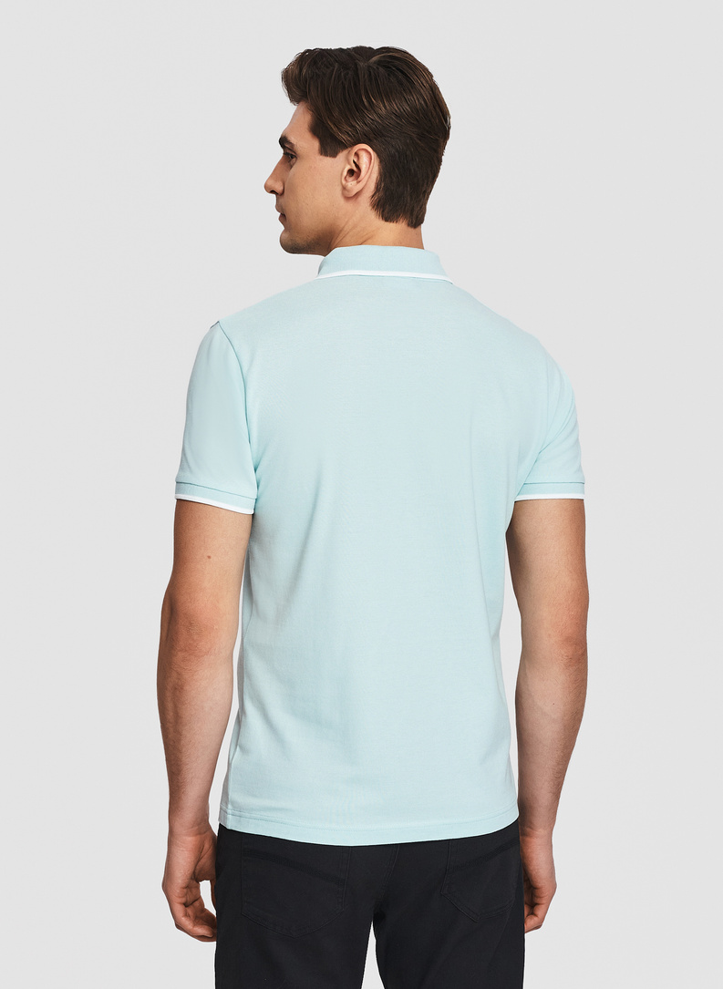 Turkusowy t-shirt polo z bawełną