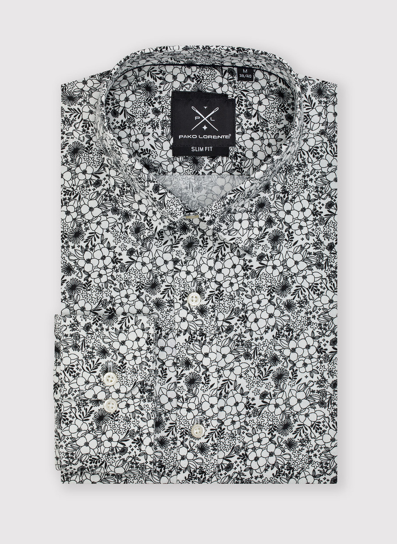 Biała koszula męska w kwiatowy deseń