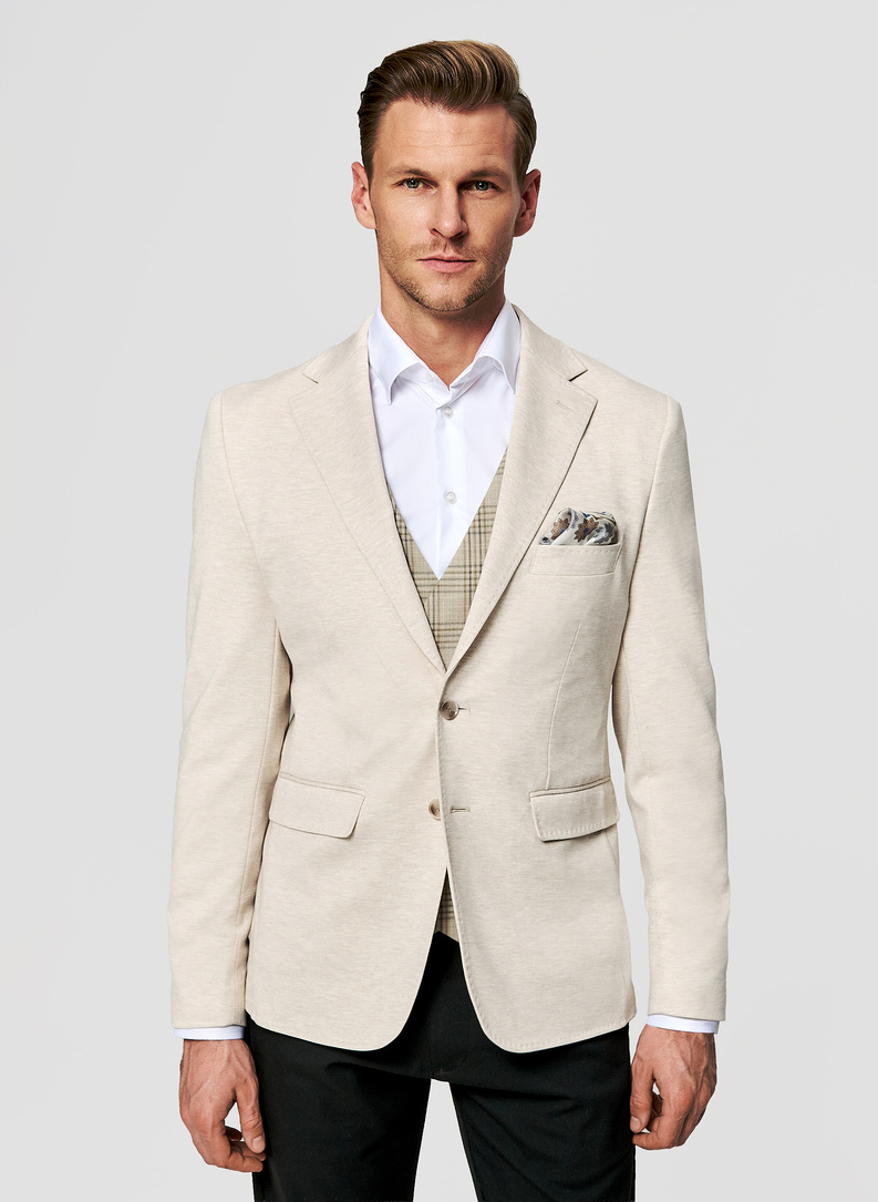 Beżowa dzianinowa marynarka męska