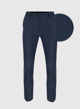 Dwuczęściowy granatowy garnitur męski w kraciasty deseń