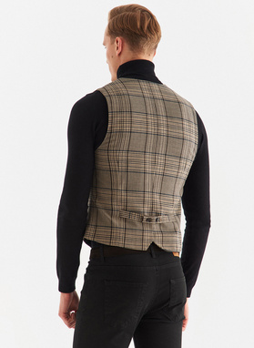 Kamizelka męska w beżowo-brązową kratę