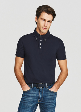 Granatowy t-shirt polo z bawełny