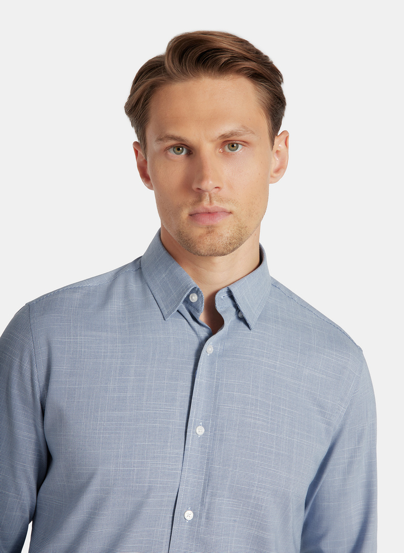 Granatowa koszula w drobną kratę