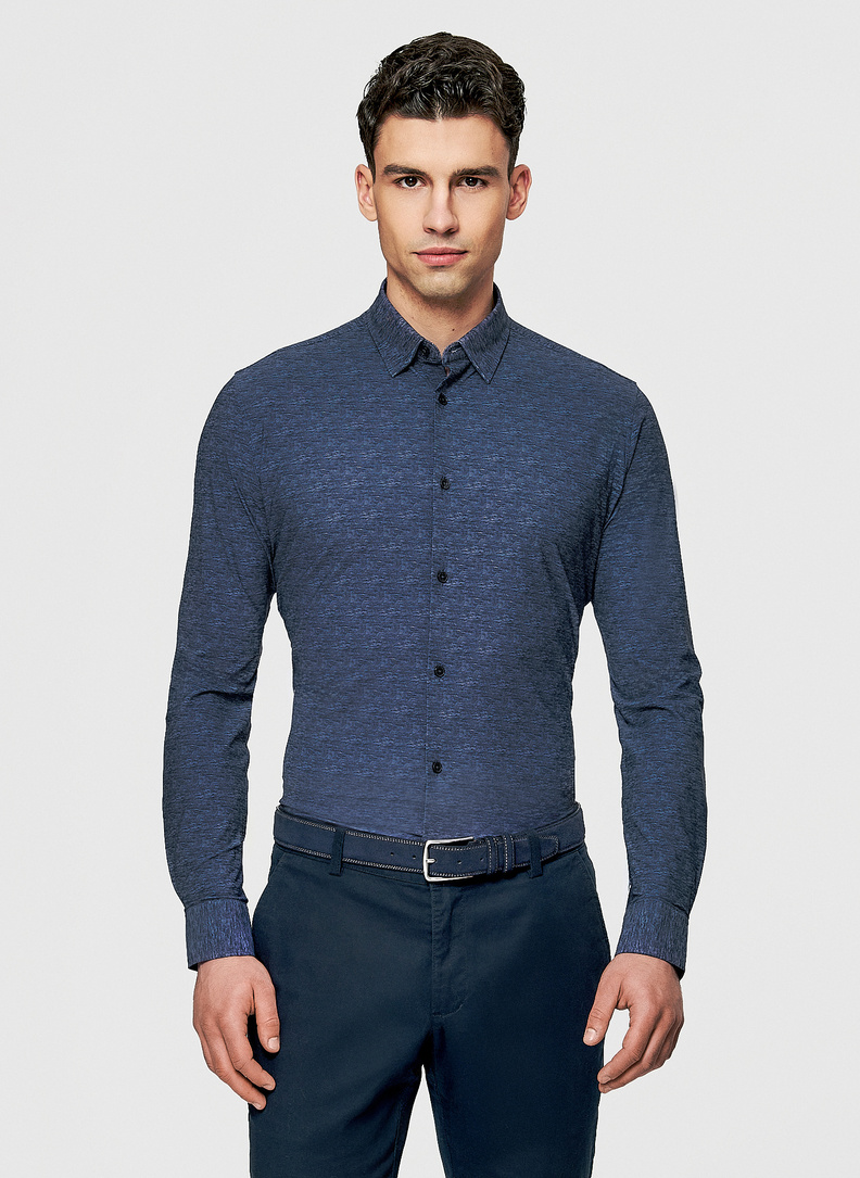 Dzianinowa koszula męska w kolorze granatowym