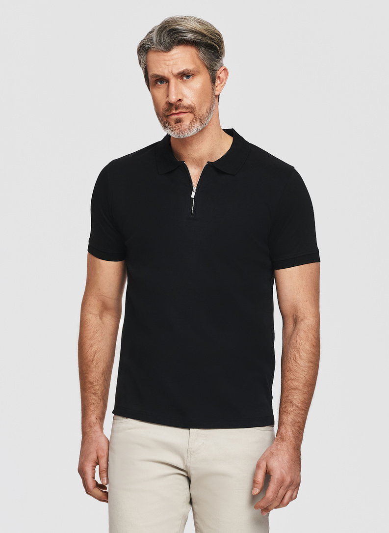 Czarne polo z bawełny merceryzowanej