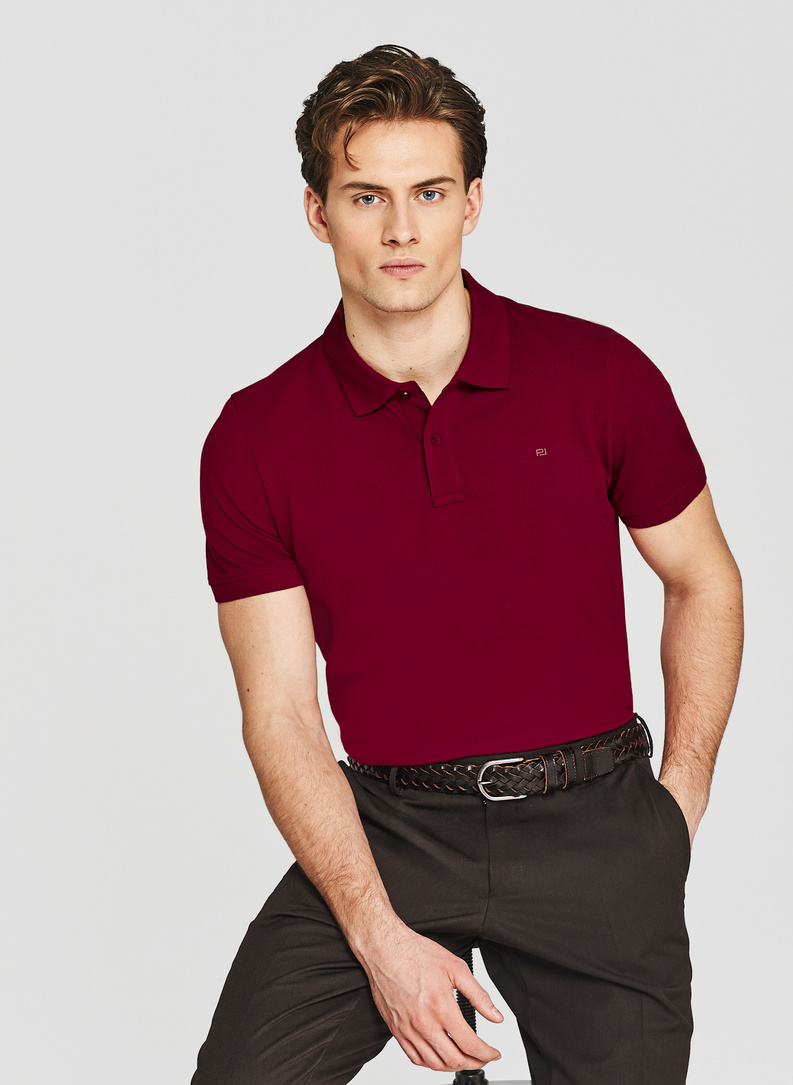 Bordowe bawełniane polo męskie