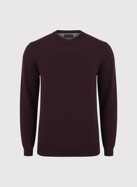 Fioletowy męski sweter w serek 