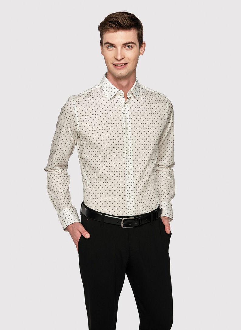 Biała koszula męska w drobny wzór o fasonie Slim Fit
