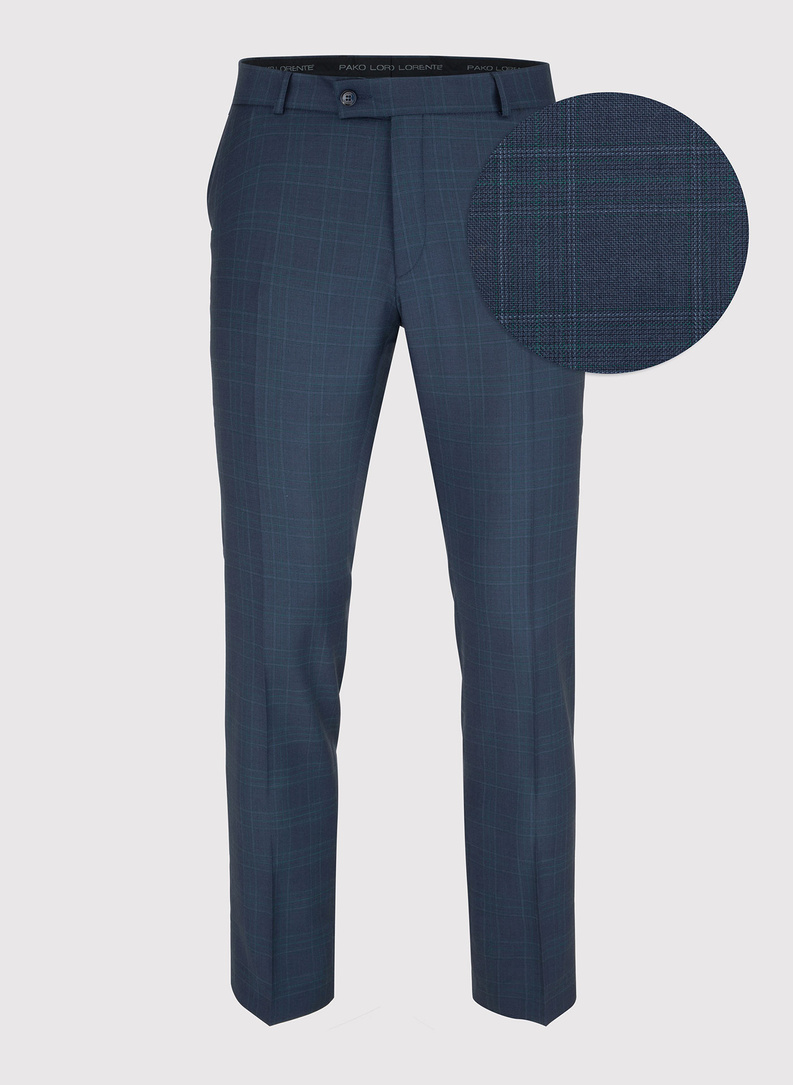 Wełniany granatowy garnitur w subtelną kratkę