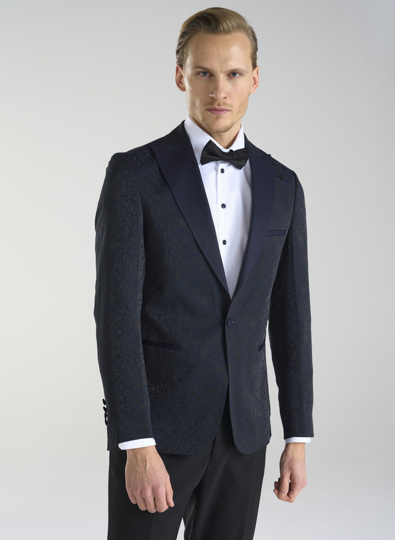 Granatowa żakardowa marynarka smokingowa 