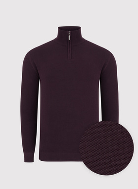 Bordowy sweter z wysoką stójką zapinaną na zamek